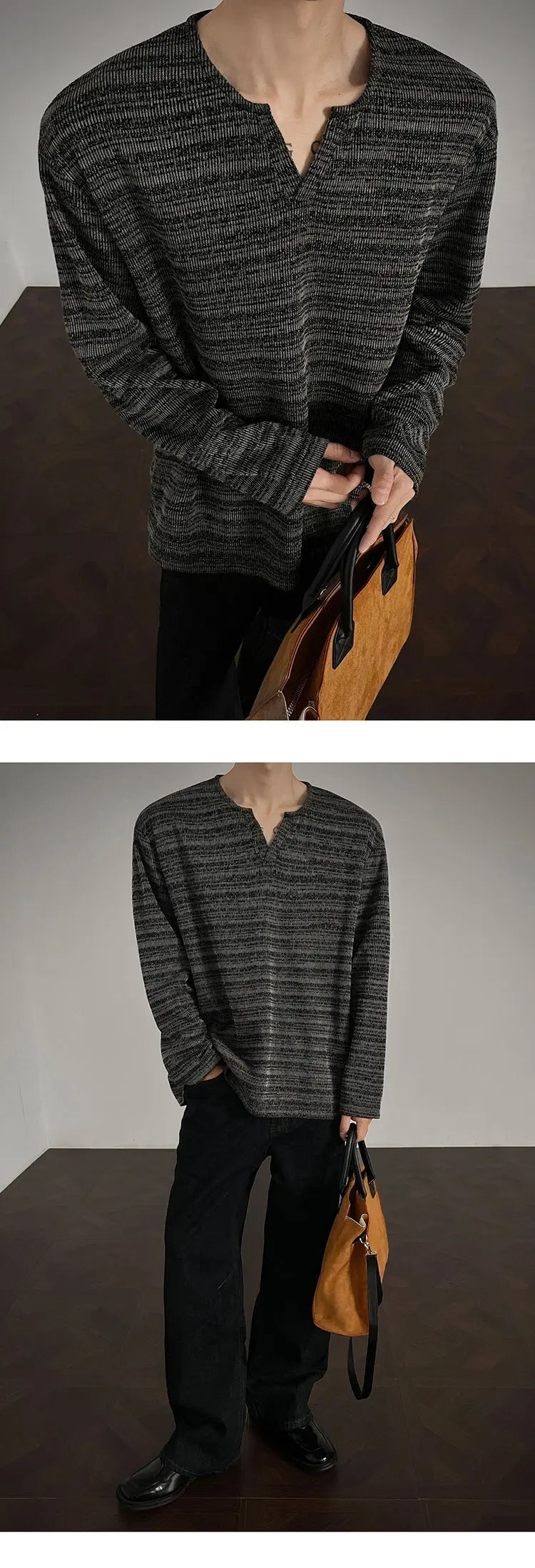 Threebooy 2025 New Fall Mens Long Sleeve Tshirt Soft Comfortable Casual Knitted Shirt V Neck Top Fashion Mens Clothing Teen Boys Clothing