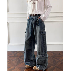 Threebooy Men Workwear Cargo Jeans New Multi Pocket Loose Straight Leg Baggy Streetwear Denim Pants Urban Casual Trousers 2025 Autumn