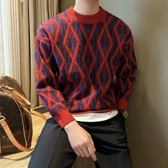 Threebooy  Thick Men's Knit Sweater Long Sleeve Loose Fit Knitwear Harajuku Original Vintage Clothing Deals  Y2k Casual Pullovers Male