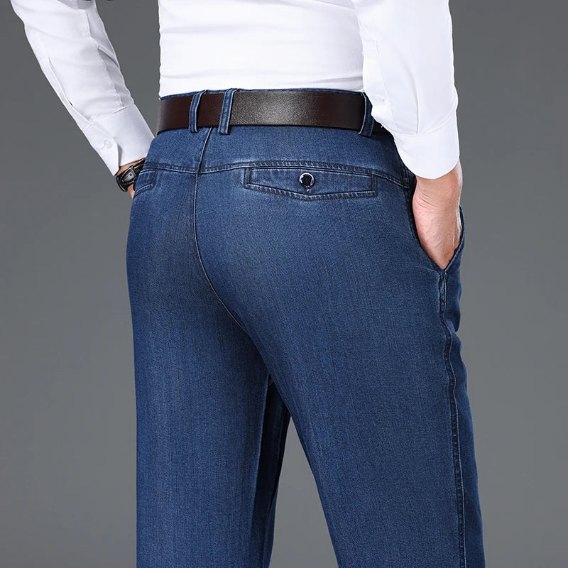 Threebooy  Business Men's Jeans Autumn New Fashion Stretch Straight Casual Trousers Loose Comfortable Brand Classic Denim Pants Male