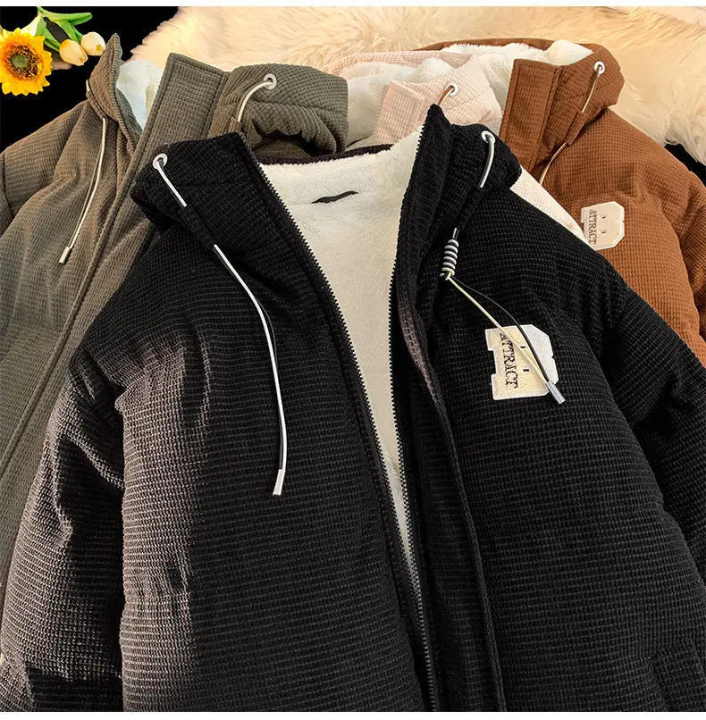 Threebooy autumn and winter street fashion corduroy thick jacket for men and women couple personalized loose retro casual Harajuku