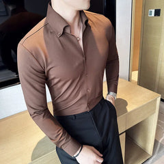 Threebooy Brand Clothing Men's Spring High Quality Long Sleeve Shirts/Man Slim Fit Fashion Casual V-neck Office Dress Shirt 4XL-M