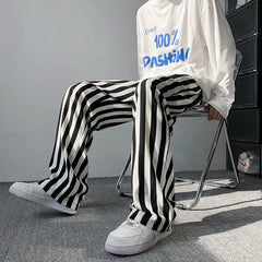 Threebooy Men's Loose Fashion Trend Casual Pants Streetwear Cargo Vintage Straight Pants Stripe Printing Popular Trousers Size M-2XL