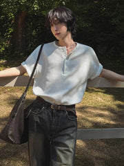 Threebooy Korean Simple Elegant Short-sleeved T-shirt Men's Summer Loose Casual Half-sleeved T-shirt High-end Commuting Outfit Chic Tees
