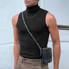 Threebooy  Men's Clothing Sexy Skinny Solid Color Tank Tops High Colalr Sleeveless Gym Streetwear Leisure Vests Party Basic Shirt S-3XL