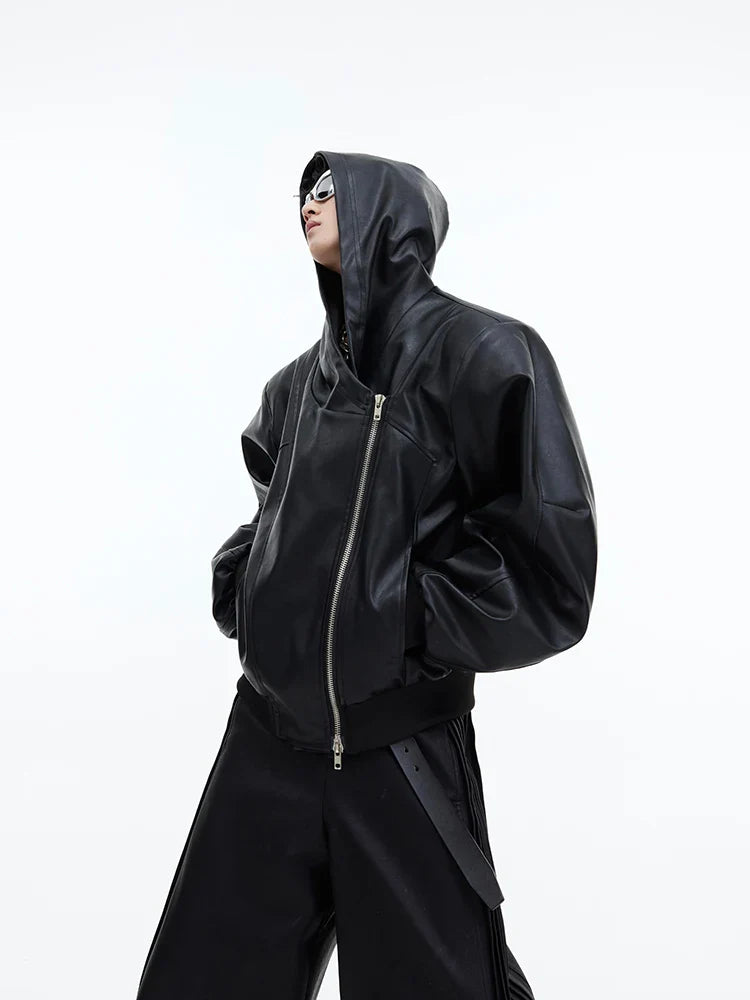 Threebooy Men's Maverick Hooded Faux Leather Jacket