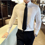 Threebooy  Clothing New Fashion Cotton Long Sleeve Shirt Solid Regular Fit Male Social Casual Business White Black Dress Shirts 3XL