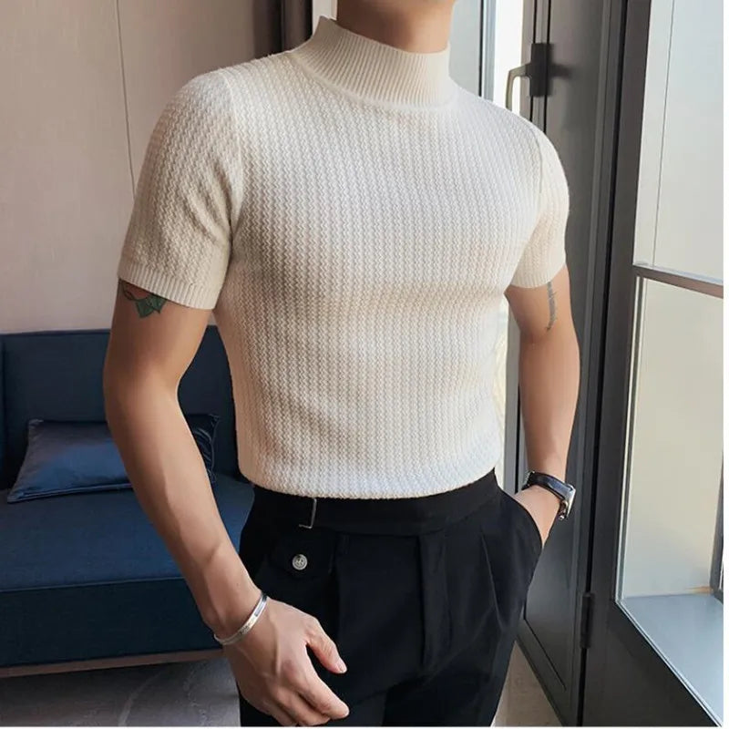 Threebooy  clothing Men Summer Casual Knit Sweaters/Male Slim Fit Round Collar Trend Short Sleeve T-shirts Plus Size S-3XL