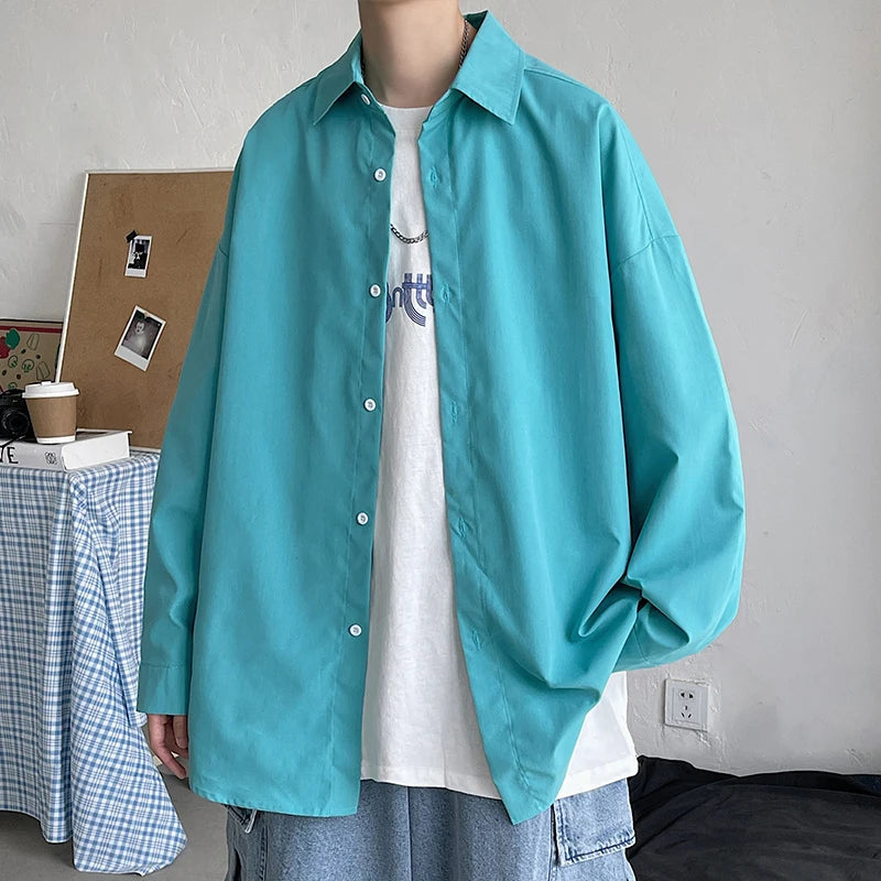 Threebooy Spring Simple Black Long Sleeve Shirts Men Korean Mens Harajuku White Oversized Shirt Male Button Up Shirts Blouses 5XL-M