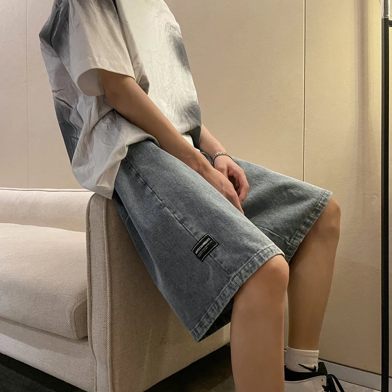 Threebooy  Korean Style Summer Men's Black Wide Leg Denim Shorts 2023 New Fashion Casual Baggy Short Jeans Male Brand Clothes