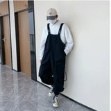 Threebooy Suspenders Jumpsuit Pants Men Summer Overalls Japanese Loose Straps Casual Pockets Unisex Oversize Streetwear Solid Man Clothing