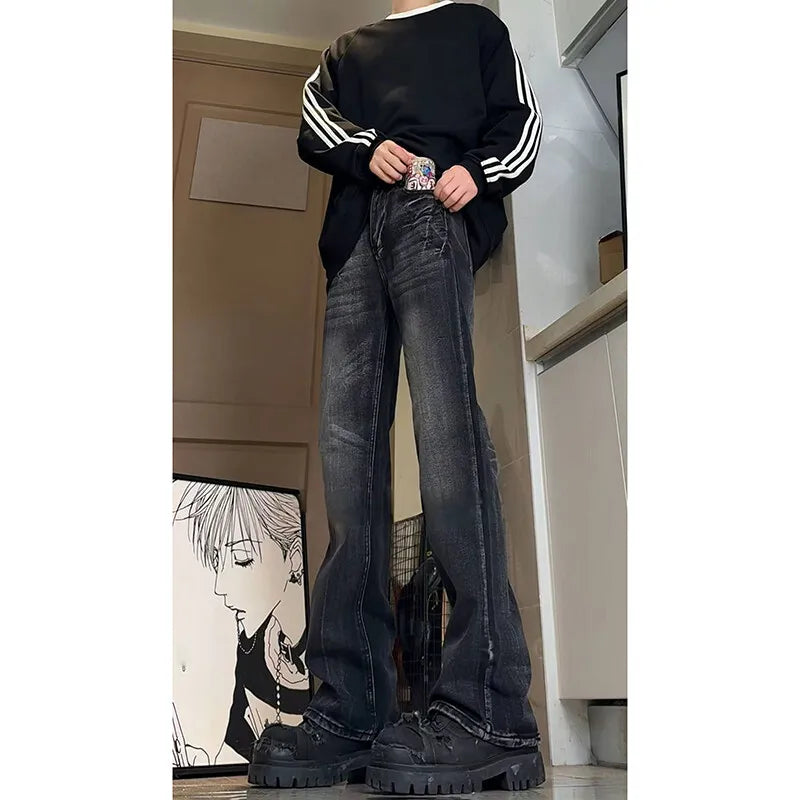 Threebooy  Men Jeans NEW Washed Bootcut Jeans Streetwear Urban Denim Trousers Casual  Vintage Hip Hop Pants Retro Fashion Style Y2K
