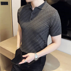 Threebooy Men's Summer Casual Short Sleeves High Quality Knitted Polo Shirts/Male Slim Fit Ice Silk Plaid Leisure Polo Shirts Tops S-3XL