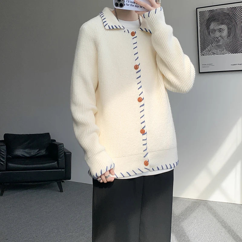 Casual collar knitted sweater men 2025 Winter Newly designed cardigan sweater Daily casual sweater jacket fashion Korean men's