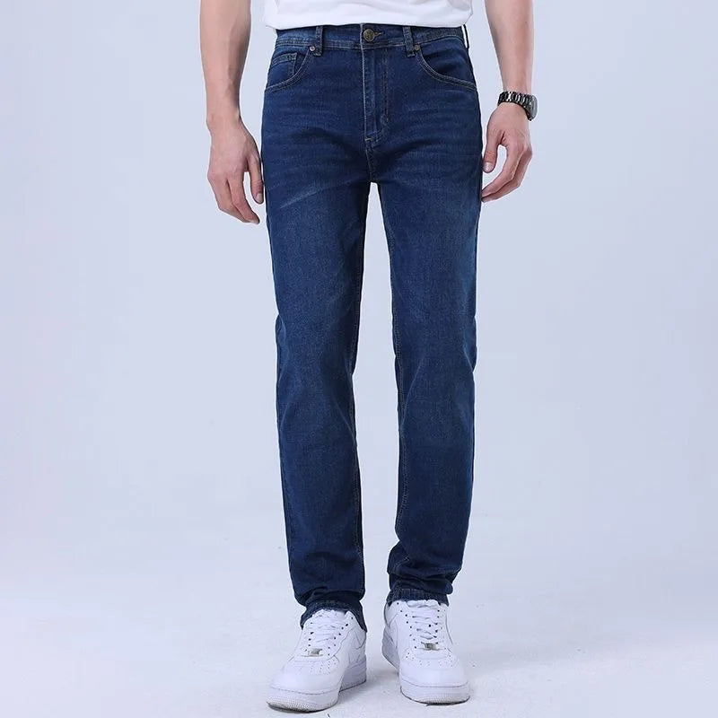 Threebooy  Men's Jeans Autumn New Thin Stretch Slim Casual Trendy Straight Trousers