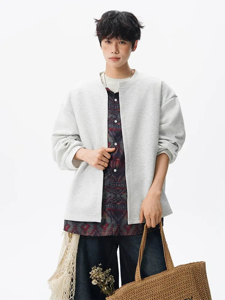 Threebooy Jacket men Stand Up Collar Single Breasted Fake Two Piece Jacket Autumn Thin Ethnic Print Patchwork Mens Outerwear Coat men new