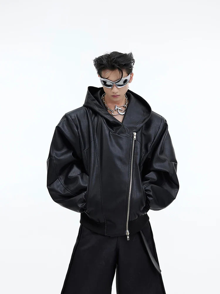 Threebooy Men's Maverick Hooded Faux Leather Jacket