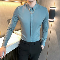 Threebooy High Quality Men Dress Shirt Autumn Long Sleeve Solid Business Slim Fit Shirts Homme Dress Social Casual Shirt