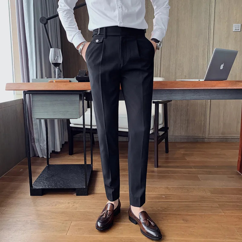 Threebooy  Brand Clothing Fashion Spring High Quality Slim Fit Business Suit Pants/Male White Black Leisure Dress Trousers 29-36