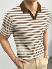 Threebooy  Slim Polo Shirt Men's Summer New Short-sleeved Casual Striped Knitting Lapel Fashion Business T-shirt Male Tees