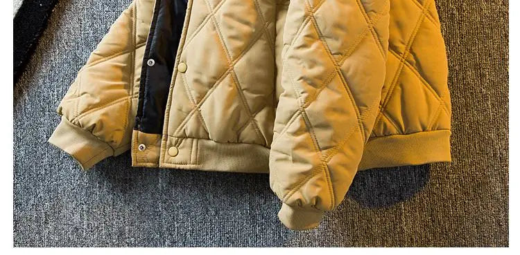 Threebooy Men's Parkas Rhombus Padded Cotton Winter Thickened Retro Casual Baseball Uniforms Warm Coat Stand Collar Single-breasted Coats