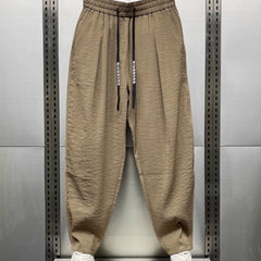 Threebooy  Spring Autumn New Fashion Cotton Hemp Solid Men's Clothing Loose Loose Korean Elastic Waist Chaopai Versatile Y2K Carrot Pants