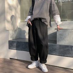 Threebooy Japanese Style Men's Solid Color Casual Pants Fashion Loose Vintage Trousers High Quality Black/khaki/green Sweatpants