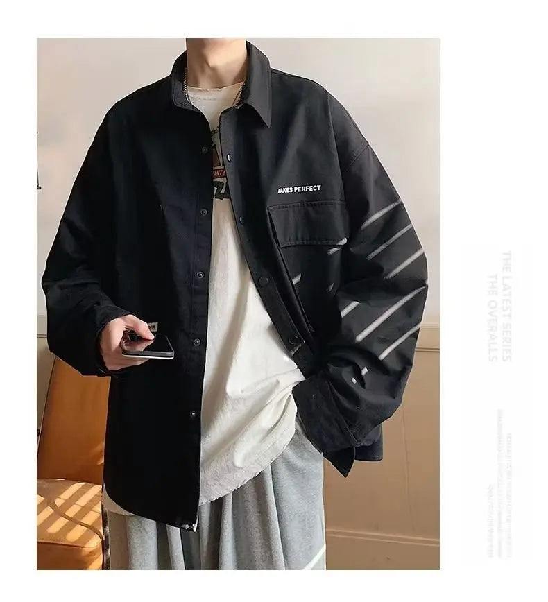 Threebooy Men's shirt jacket Spring high-quality teenagers early autumn work cardigan jacket Japanese casual thin autumn clothes