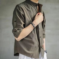 Threebooy  Retro Solid Color Linen Simple Shirt Men's Versatile Loose Casual American Spring New Style