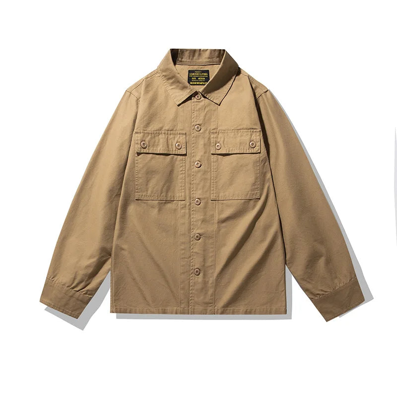 Threebooy  Spring Men's Tiger Stripe Camo Camouflage Cargo Shirt Fashion Work Engineer Long Sleeved Shirt Jacket With Double Pockets