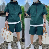 Threebooy Summer Cargo Style Set Men's Casual Hooded Solid Short Sleeve T-shirt Shorts Loose Fashion High Quality Handsome Sweatshirt Suit