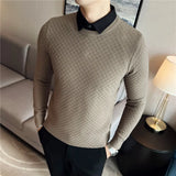 Threebooy Fake-2Pieces Top Quality Gentlemen Sweater Men Clothing Fashion Slim Fit Casual Knitted Pullovers Pull Homme Korean Style S-4XL