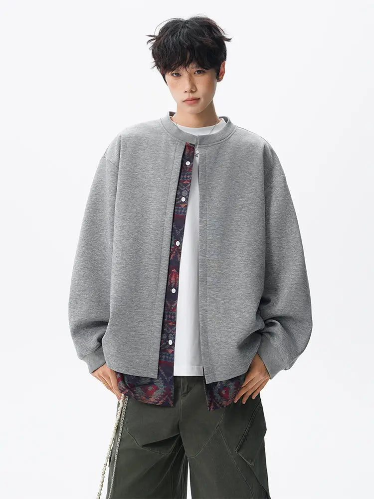 Threebooy Jacket men Stand Up Collar Single Breasted Fake Two Piece Jacket Autumn Thin Ethnic Print Patchwork Mens Outerwear Coat men new