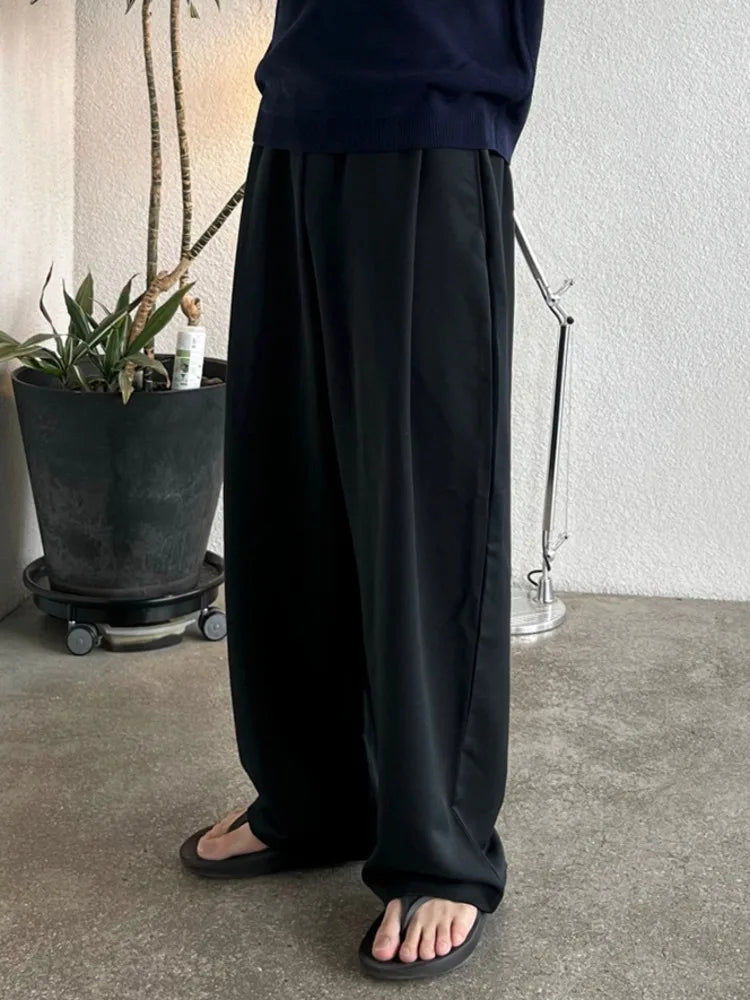 Threebooy Man's Wide Leg Long Pants 2024 Summer New Korean Style Drape Straight Tube Fashion Loose Casual Male Trousers