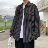 Threebooy Stripe Long Sleeve Shirt Japanese Streetwear High Quality Shirts Spring Autumn Harajuku Casual Coat Korean Clothes Men Clothing