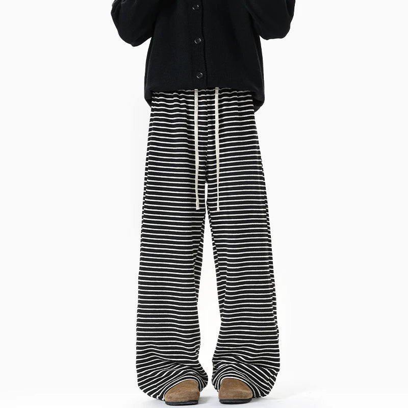 Threebooy Black Casual Pants Men Fashion Retro Striped Pants Men Streetwear Hip-hop Loose Wide Leg Pants Mens Trousers Large Size 4XL