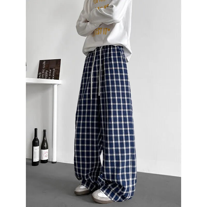 Threebooy  Summer Casual Pants Men Oversized Retro Plaid Pants Men Streetwear Hip-hop Loose Wide Leg Pants Mens Trousers Large Size 5XL