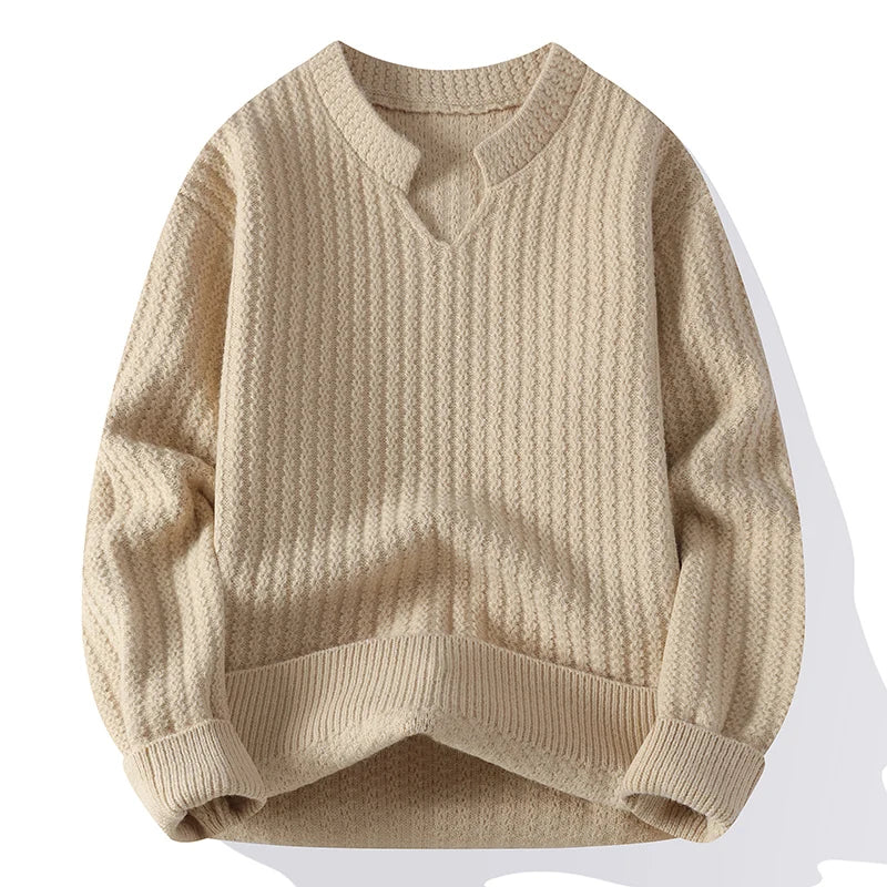 Threebooy Autumn Winter New Men's Solid Color Knitted Sweater Fashion V-Neck Youthful Vitality Pullovers Men Breathable Warm Knit Sweater
