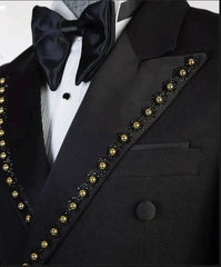 Threebooy  Fashion Men‘s’ Suits 2 Piece Set With Gold Beads Custom One Button Slim Fit Tuxedo Wedding Formal Business Prom