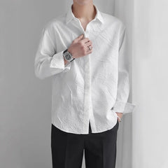 Threebooy  French Men's Loose Casual Jacquard Shirt Young and Elegant Handsome Korean Top