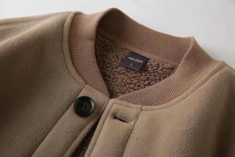 Threebooy Men's Jacket Autumn Winter Polar Fleece Stitching Double Layer Stand Collar Thickened Single-breasted Solid Color Jackets Tops