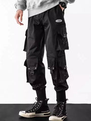 Threebooy  Men’s Loose Fit Cargo Pants with Multi Pockets Nine Tenth Length Tapered LegCasual Utility Style for Spring Autumn