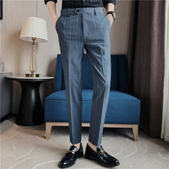 Threebooy  Autumn Winter Striped Suit Pants Men Clothing Korean Slim Fit Business Formal Wear Office Trousers Plus Size 29-36