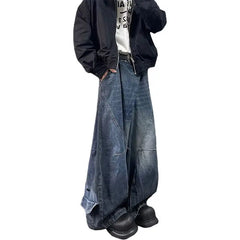 Threebooy Hip hop high street men and women trendy hip-hop straight leg washed jeans for couples loose retro casual wide leg pants Y2K