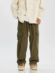 Threebooy Corduroy Cargo Pants Men Oversize Wide Leg Cargo Trousers Male Streetwear Hip Hop Harajuku Green Loose Japanese Vintage