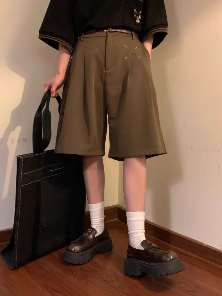 Threebooy Summer Japanese Retro Simple Solid Color Casual Trousers Men Women Loose Wide-leg Shorts Fashionable and Trendy Five-point Pants