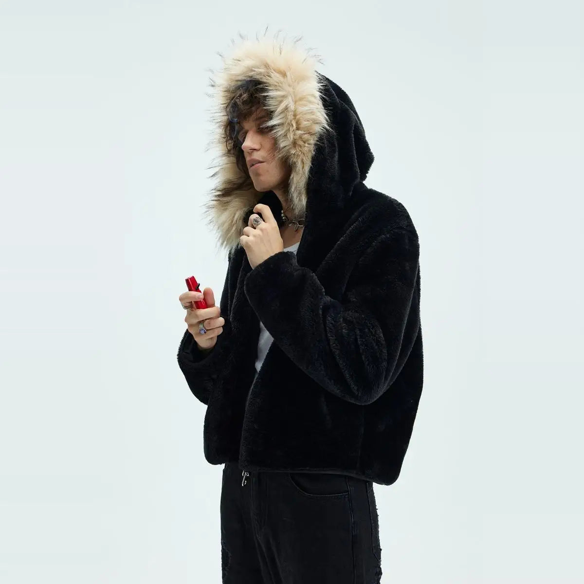 Threebooy 2025 New Autumn Winter Hooded Imitation Fur Fur Coat Men's Thickened Warm Imitation Fox Coat Trendy Versatile Coat Aesthetic