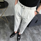 Threebooy Spring Men Pants Korean Slim Fit Men Casual Ankle Length Pants Streetwear Men High Quality Black Gray Dress Suit Pant Man