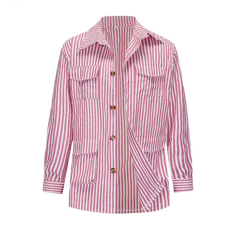 Threebooy  Spring Clothing Men's Light Luxury Long Sleeve Striped Pocket Shirt Casual Streetwear Button-down Shirt with Belt S-5XL 2025 New