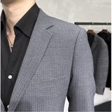 Threebooy British Style Single-breasted Men Blazers Slim Wedding Business Casual Suit Jacket Houndstooth Street Wear Social Dress Coat
